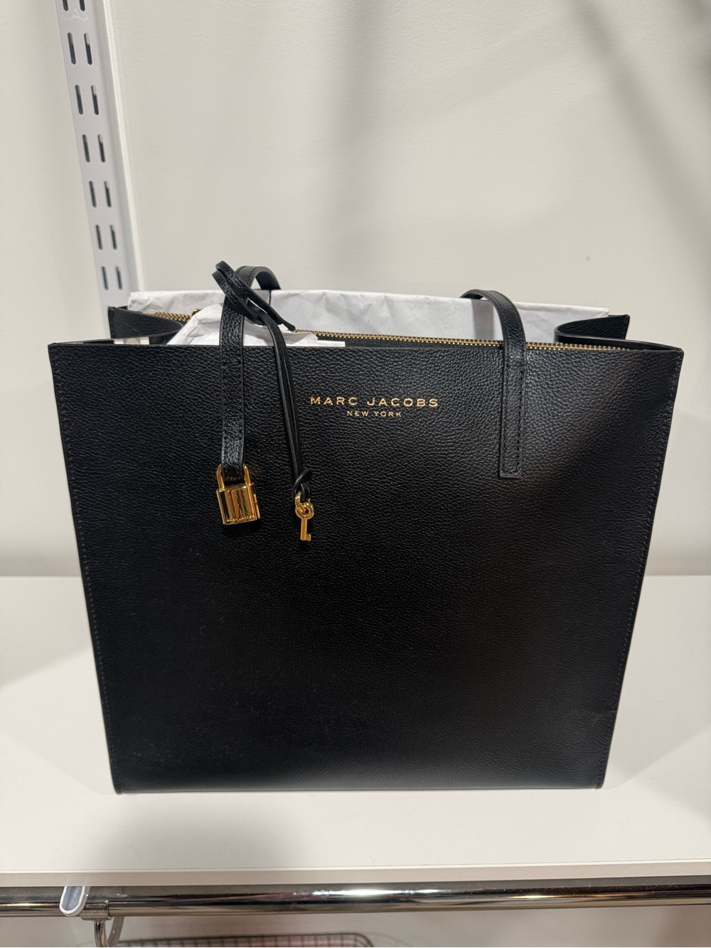 Marc Jacobs Black Leather Tote with Gold Hardware and Charm